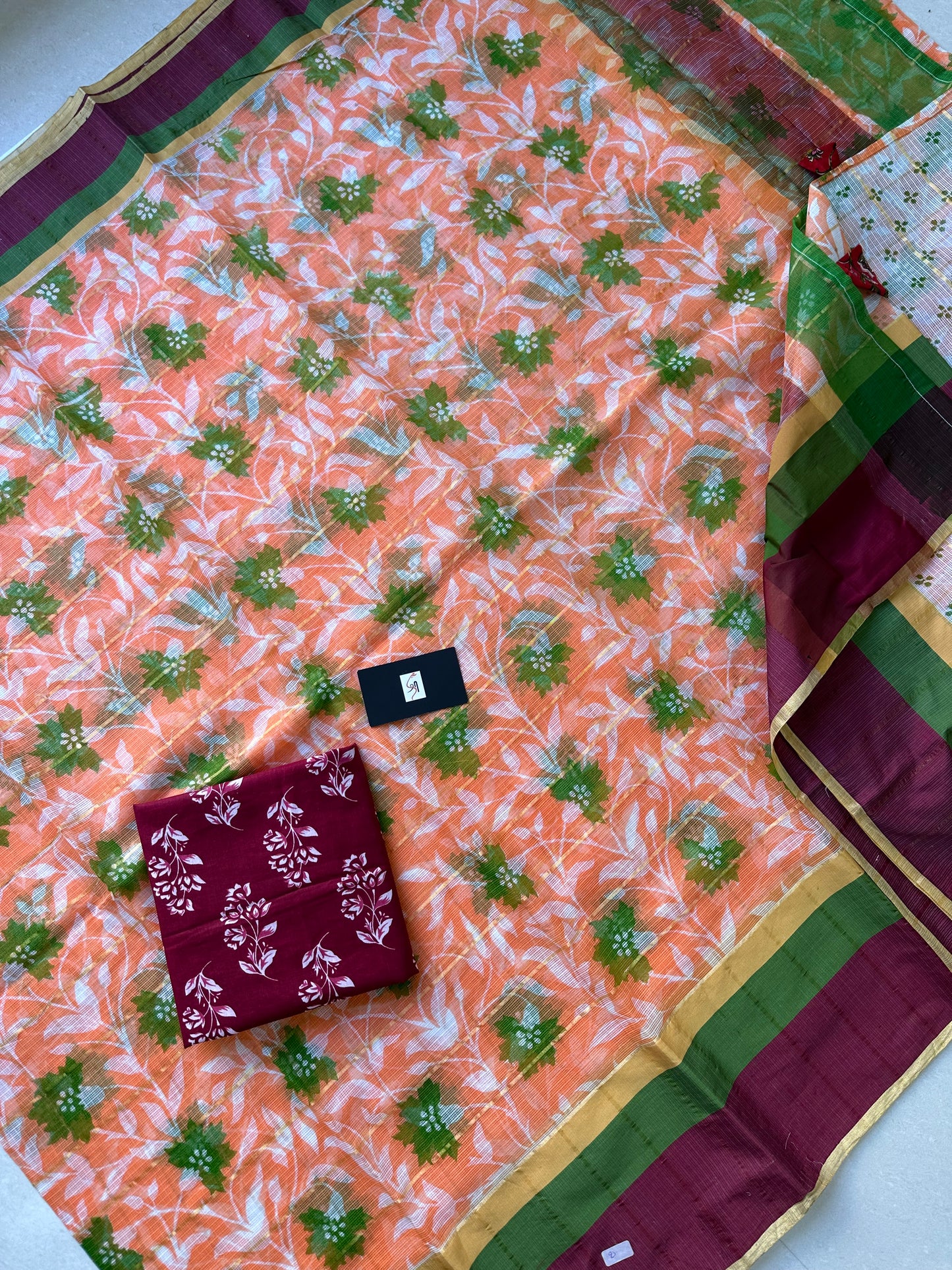 Pure HandBlock Printed Kota Cotton Doria Saree