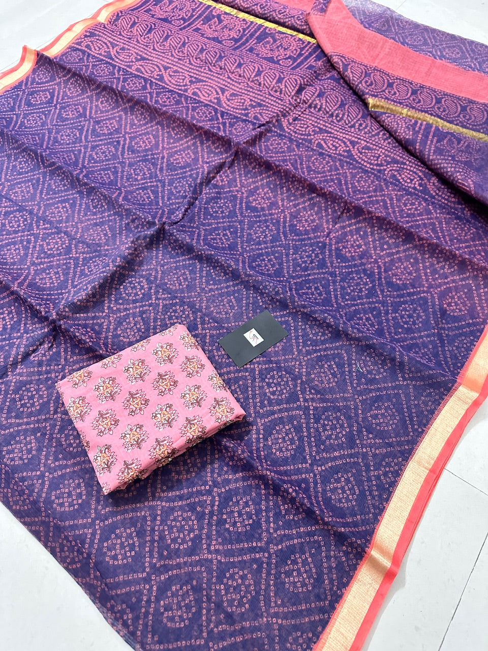 HandBlock Bandhini Printed Kota Cotton Doria Saree