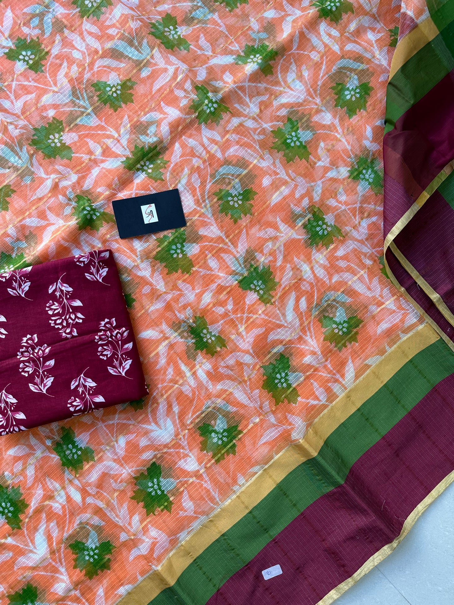 Pure HandBlock Printed Kota Cotton Doria Saree