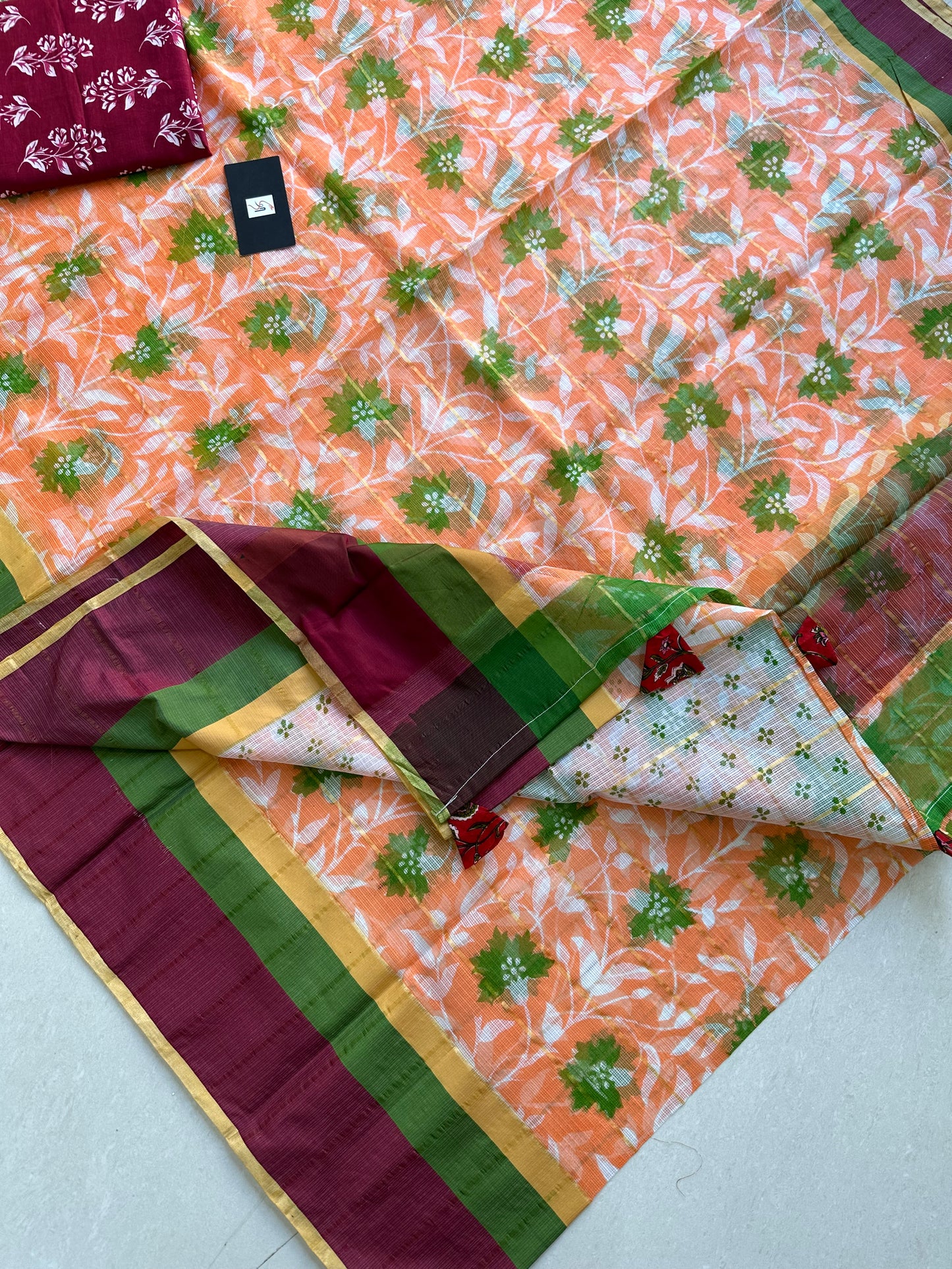 Pure HandBlock Printed Kota Cotton Doria Saree