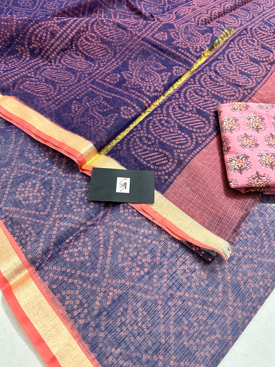 HandBlock Bandhini Printed Kota Cotton Doria Saree