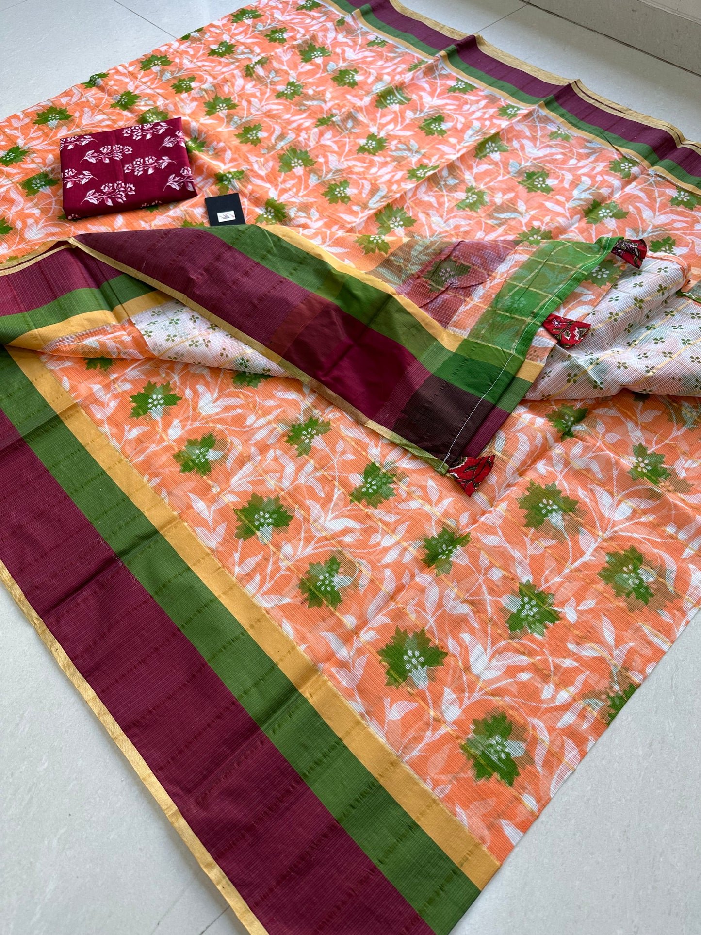 Pure HandBlock Printed Kota Cotton Doria Saree