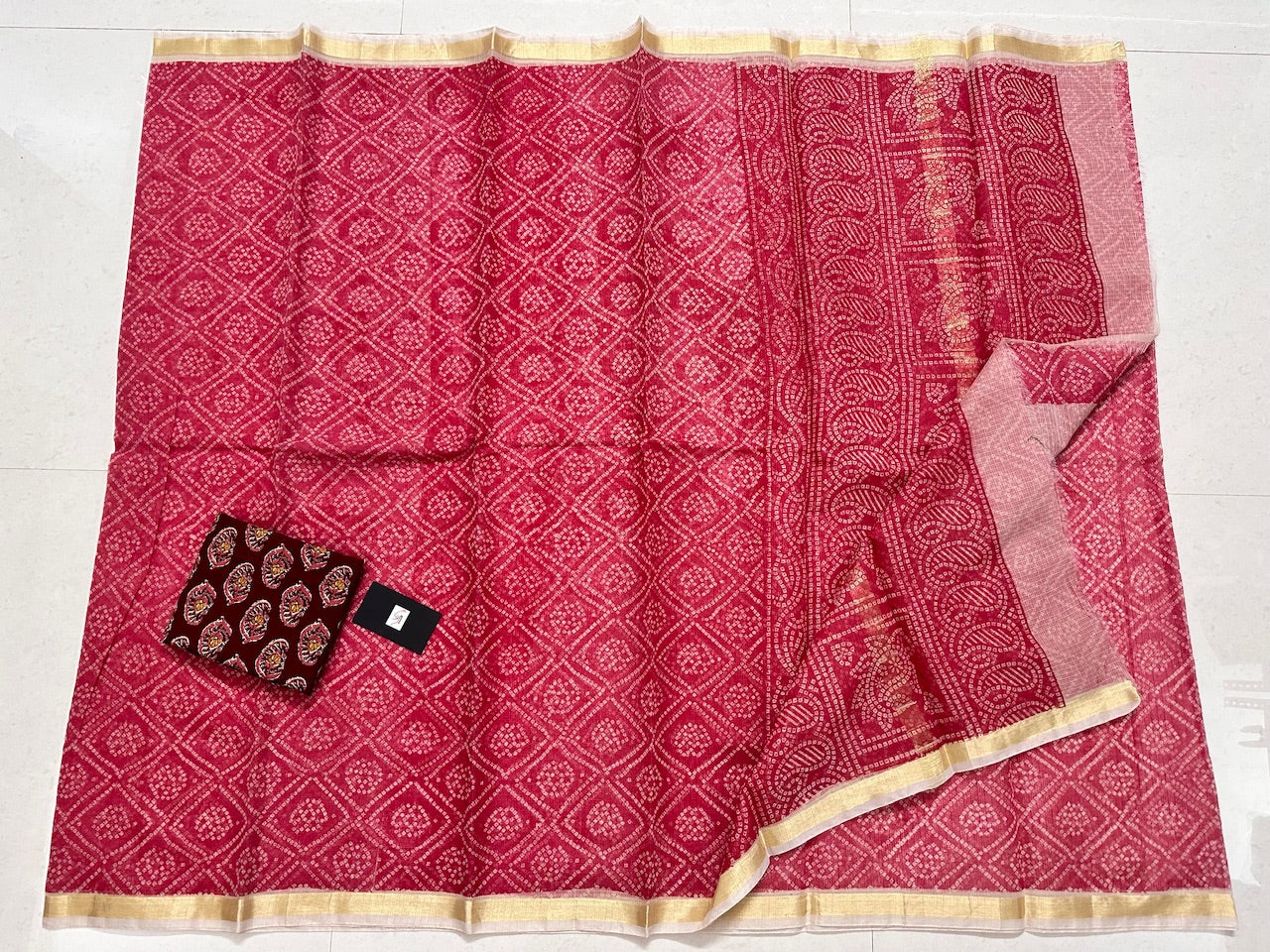 HandBlock Bandhini Printed Kota Cotton Doria Saree