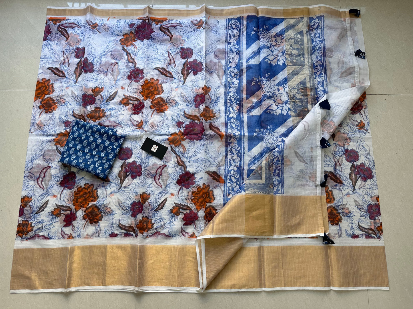 Pure HandBlock Printed Kota Cotton Doria Saree