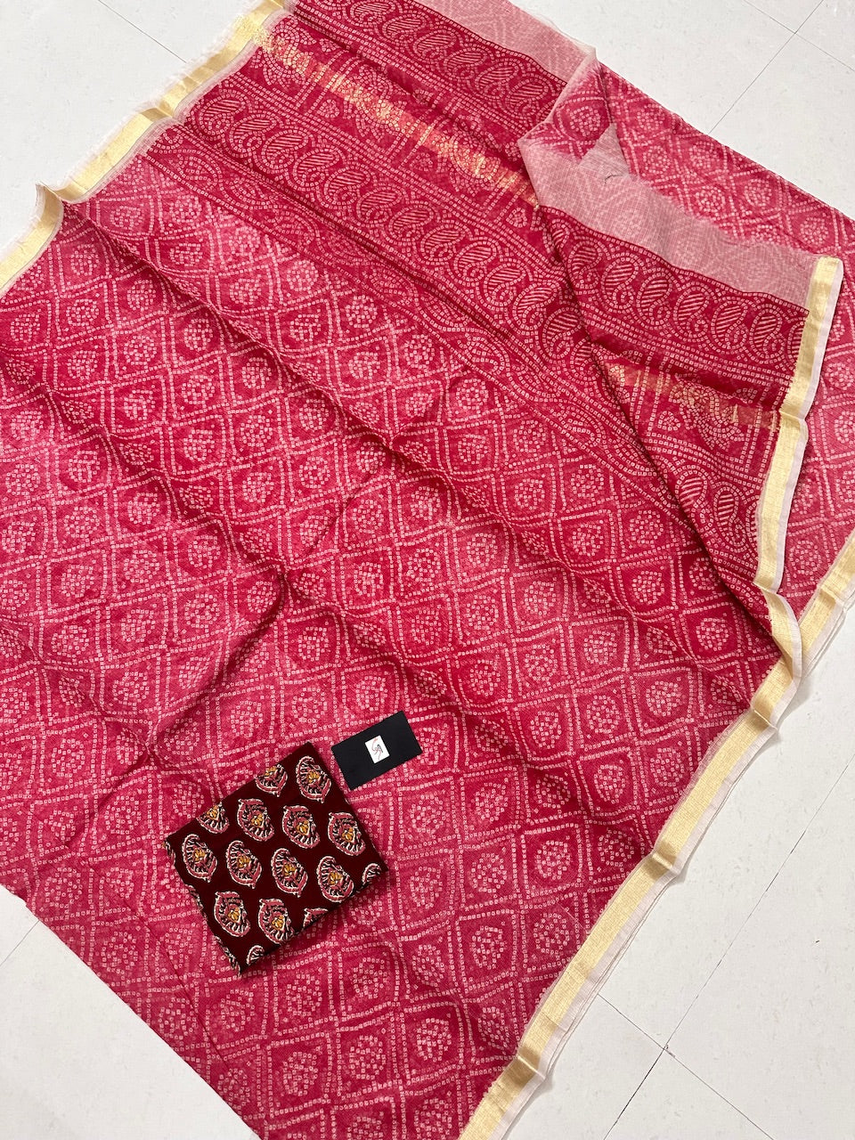 HandBlock Bandhini Printed Kota Cotton Doria Saree