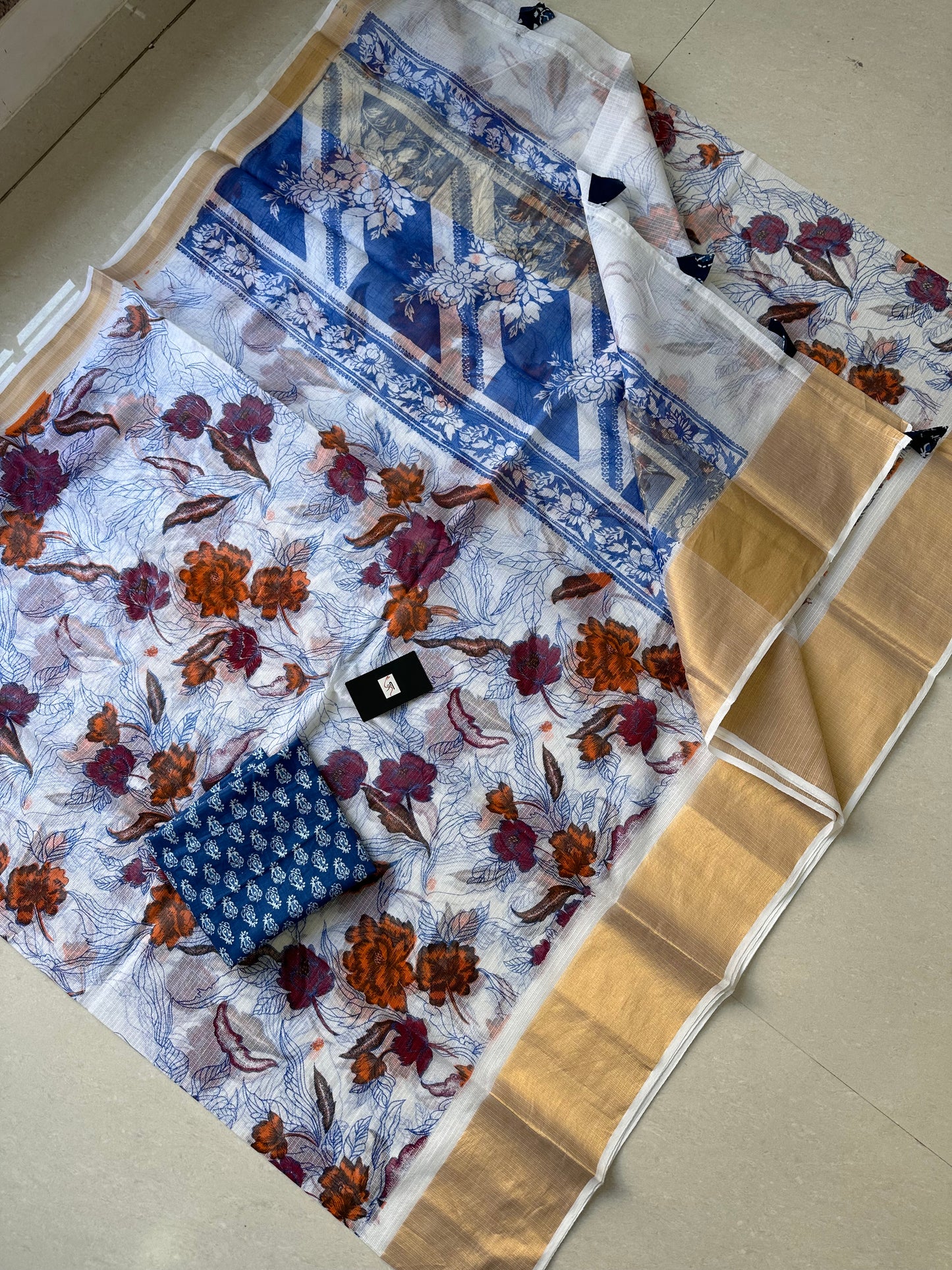 Pure HandBlock Printed Kota Cotton Doria Saree