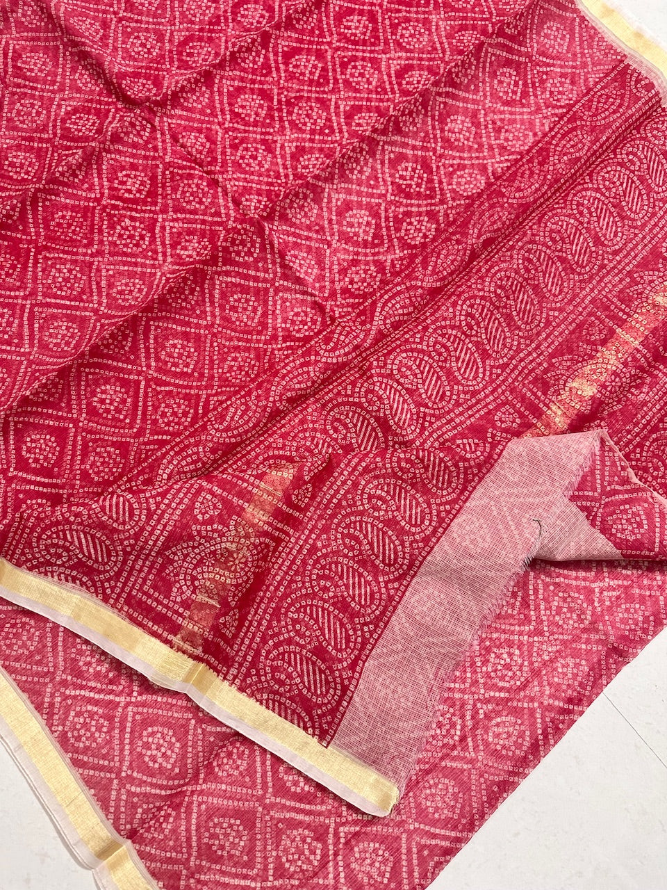 HandBlock Bandhini Printed Kota Cotton Doria Saree