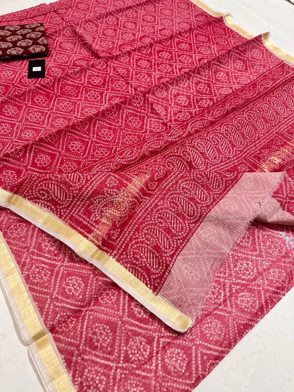 HandBlock Bandhini Printed Kota Cotton Doria Saree