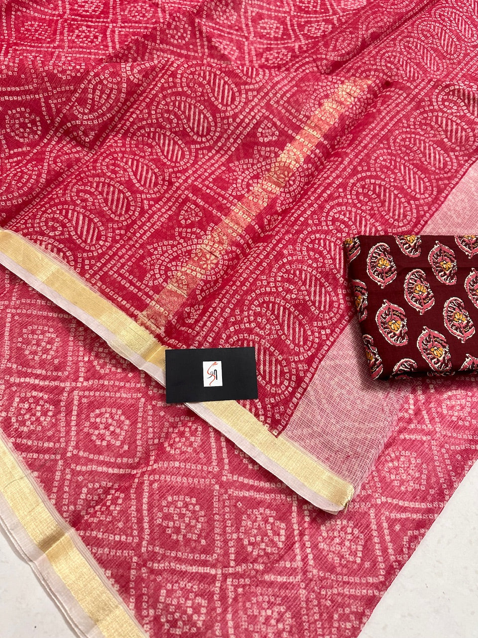 HandBlock Bandhini Printed Kota Cotton Doria Saree