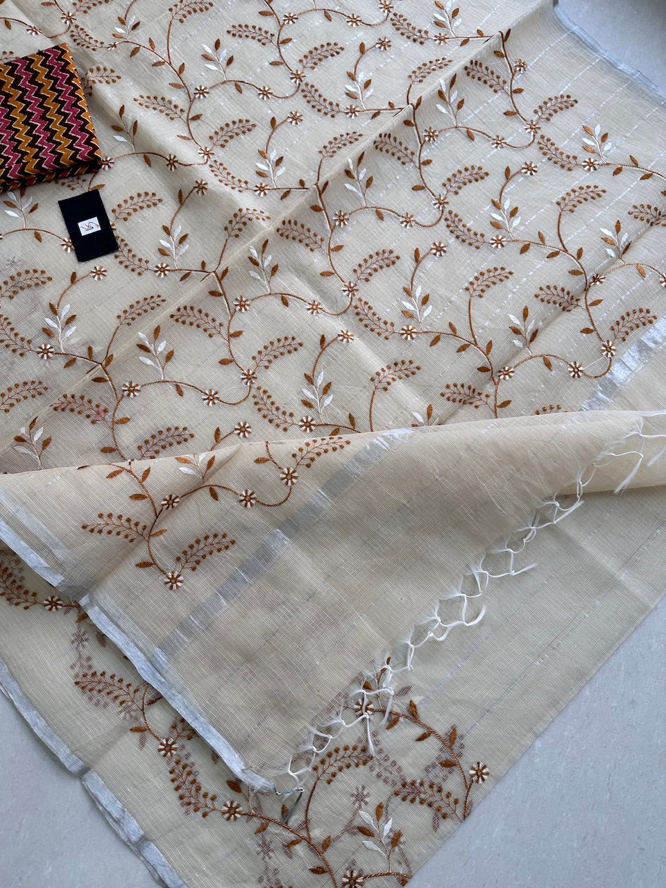 Embroidered Kota Cotton Doria Saree