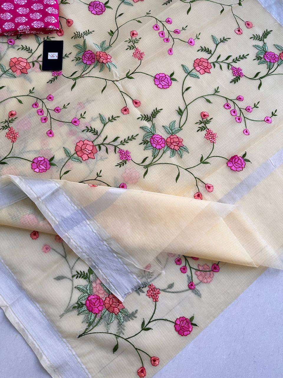 Embroidered Kota Cotton Doria Saree