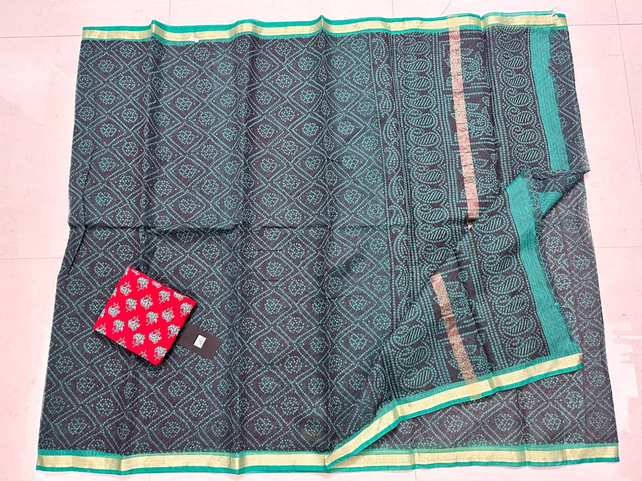 HandBlock Bandhini Printed Kota Cotton Doria Saree