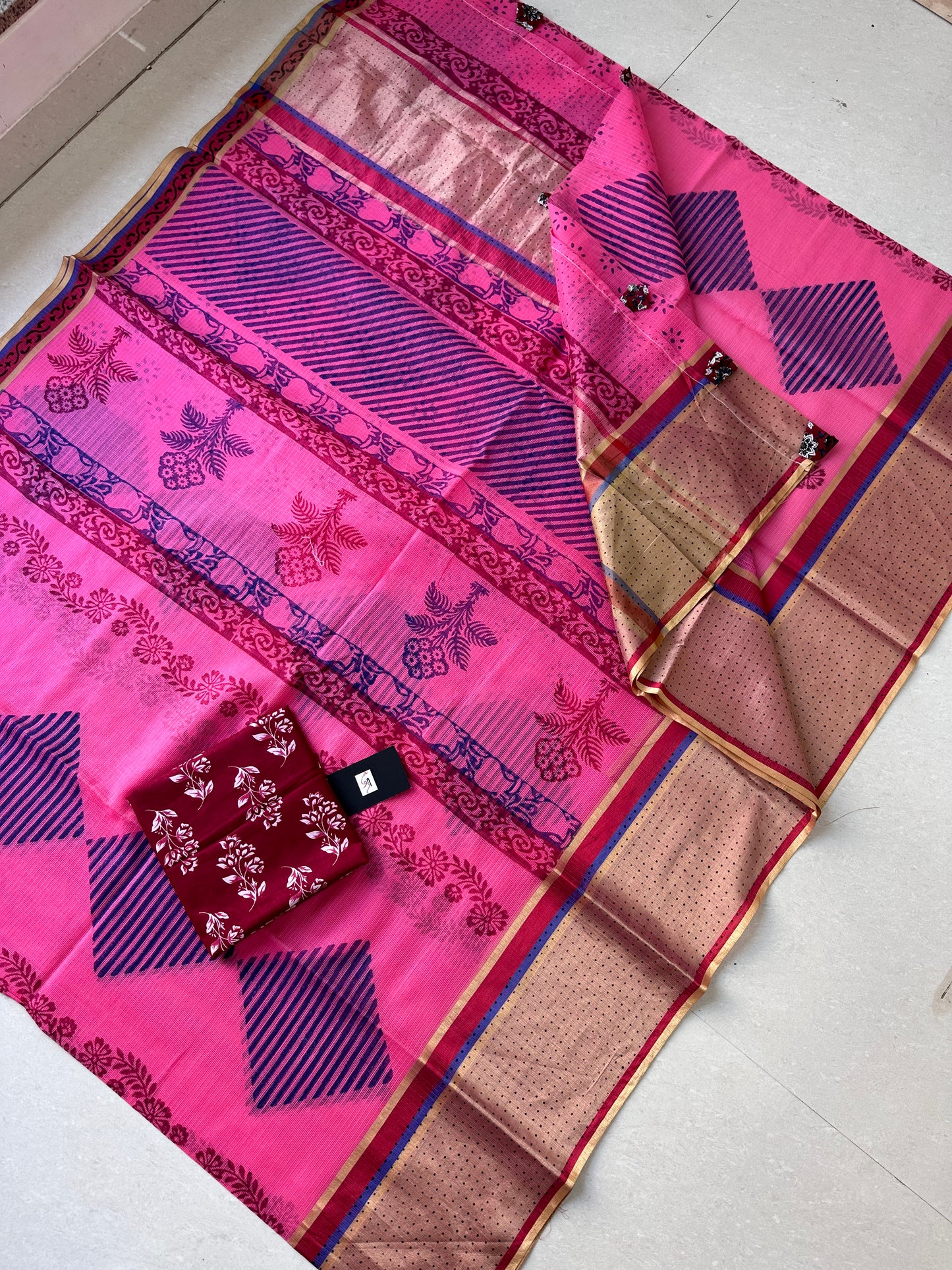 Pure HandBlock Printed Kota Cotton Doria Saree