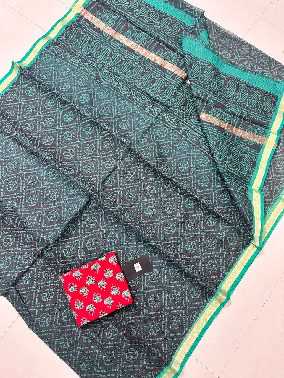 HandBlock Bandhini Printed Kota Cotton Doria Saree