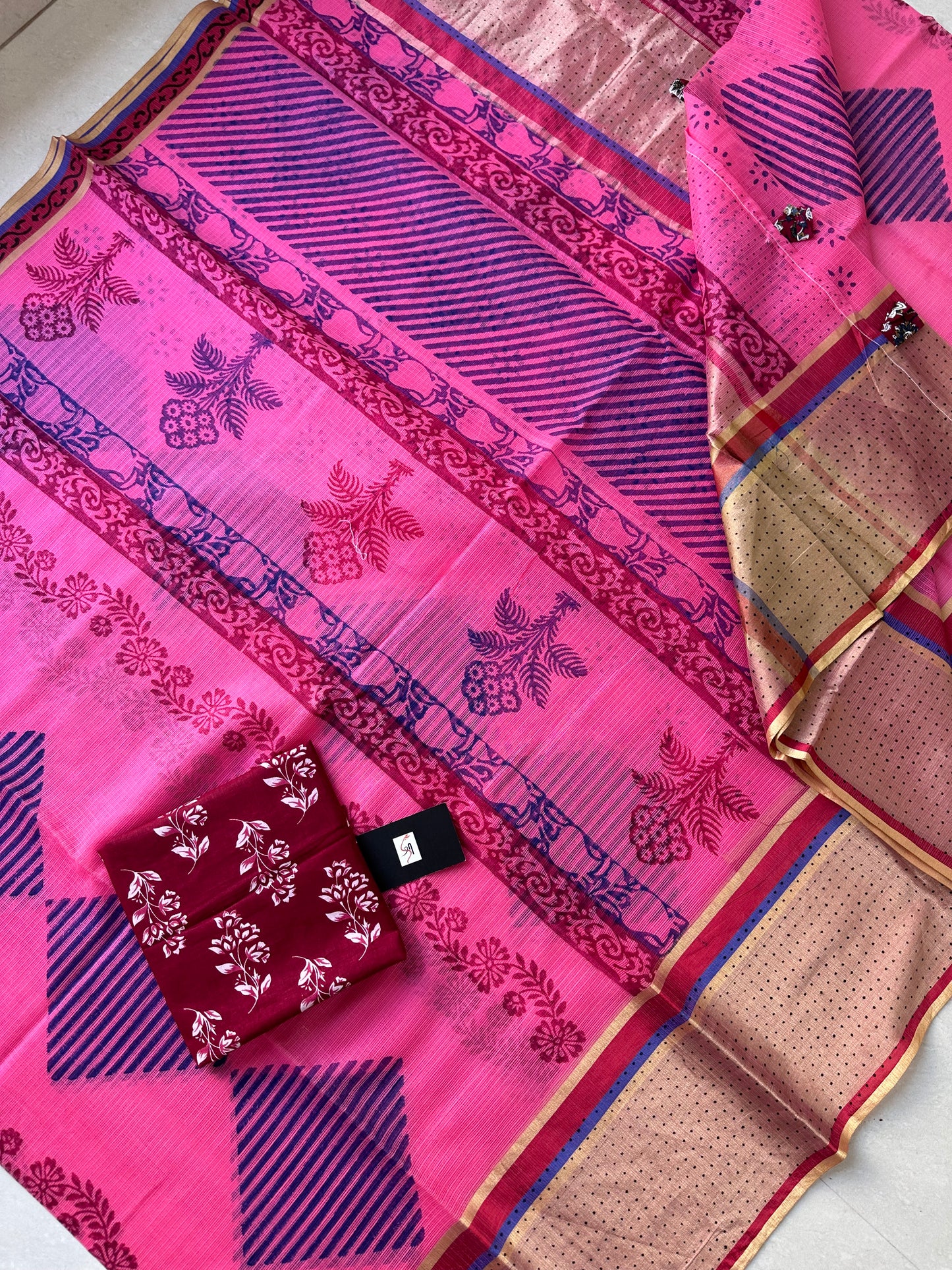 Pure HandBlock Printed Kota Cotton Doria Saree