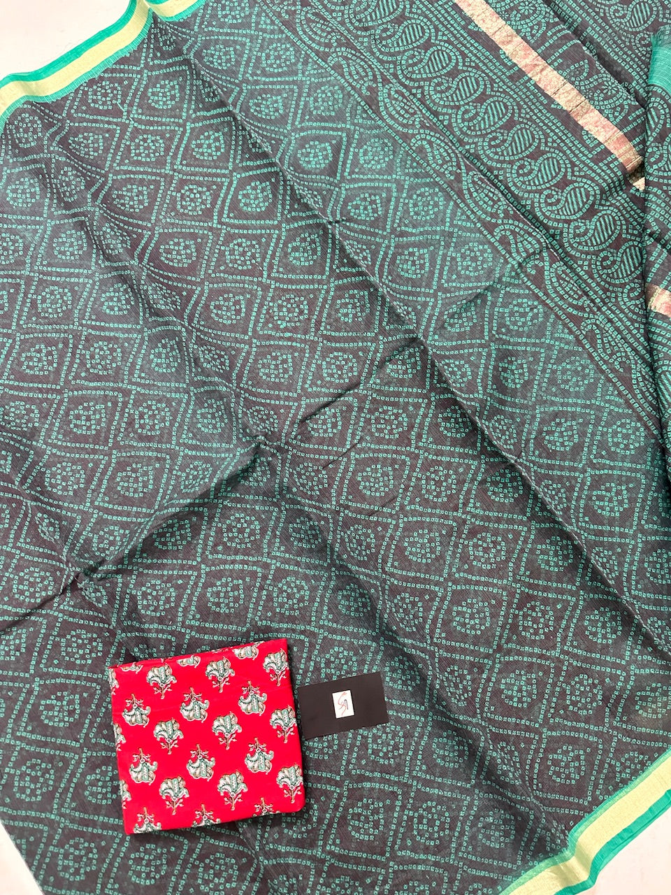 HandBlock Bandhini Printed Kota Cotton Doria Saree