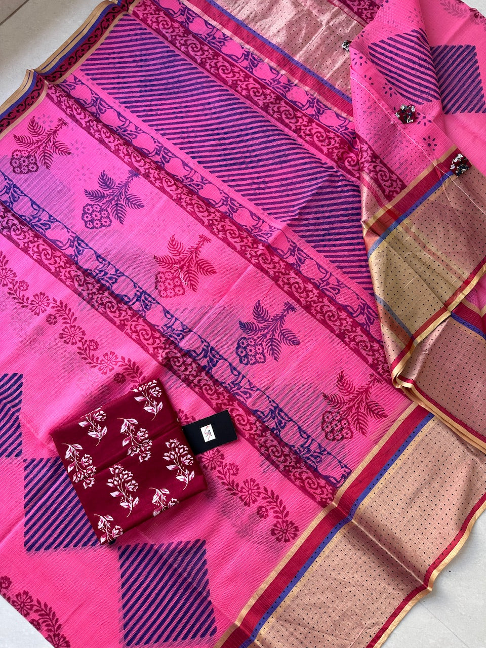 Pure HandBlock Printed Kota Cotton Doria Saree