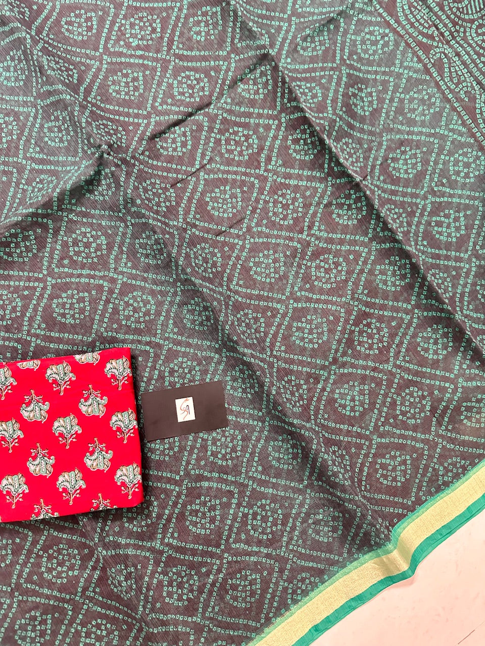 HandBlock Bandhini Printed Kota Cotton Doria Saree