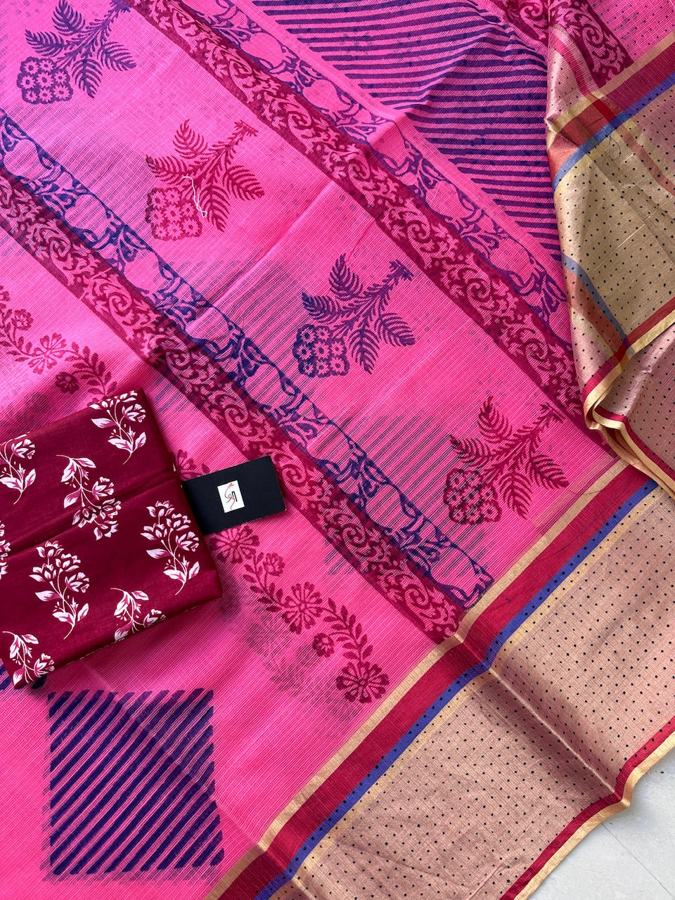 Pure HandBlock Printed Kota Cotton Doria Saree