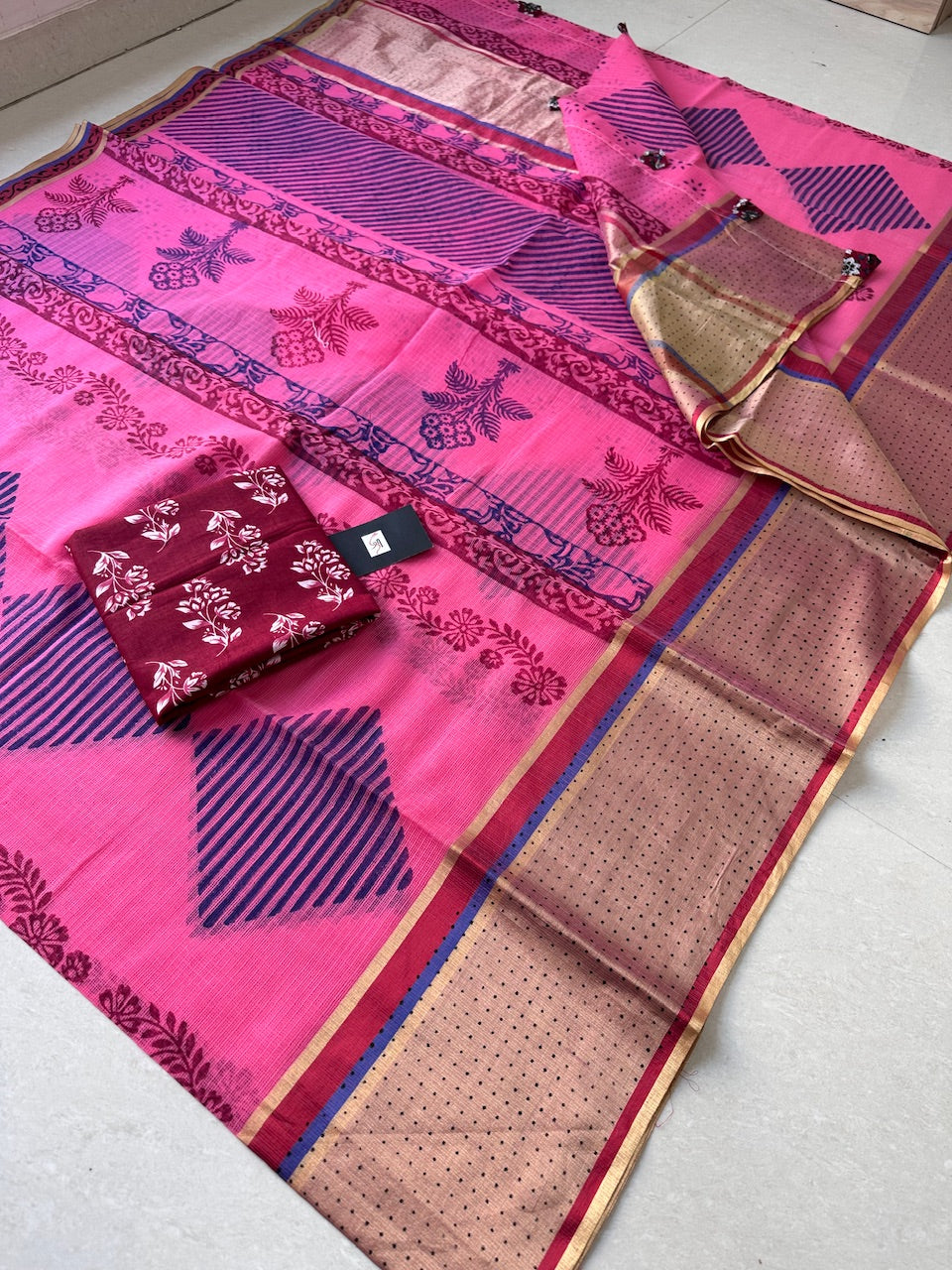 Pure HandBlock Printed Kota Cotton Doria Saree