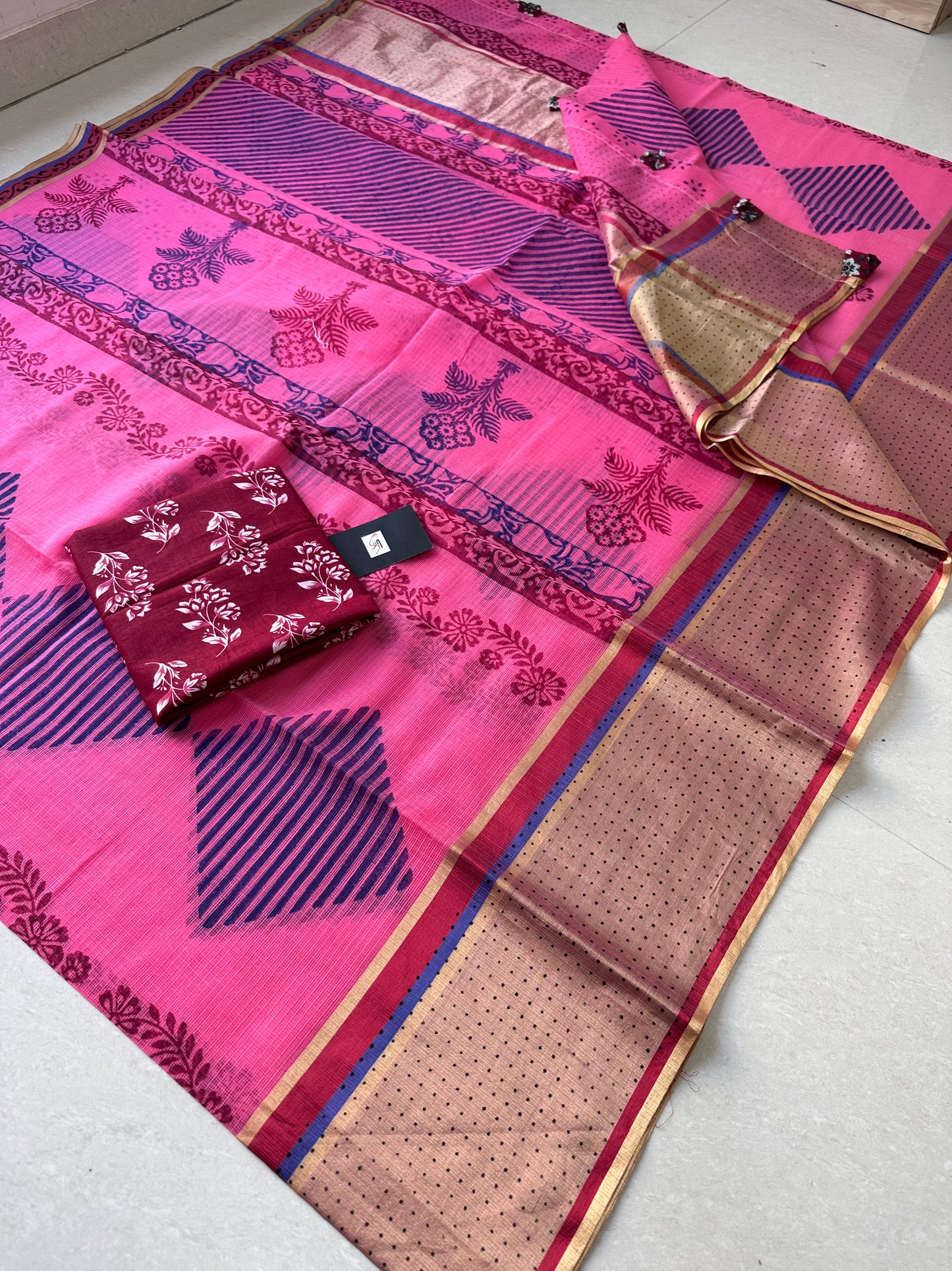 Pure HandBlock Printed Kota Cotton Doria Saree