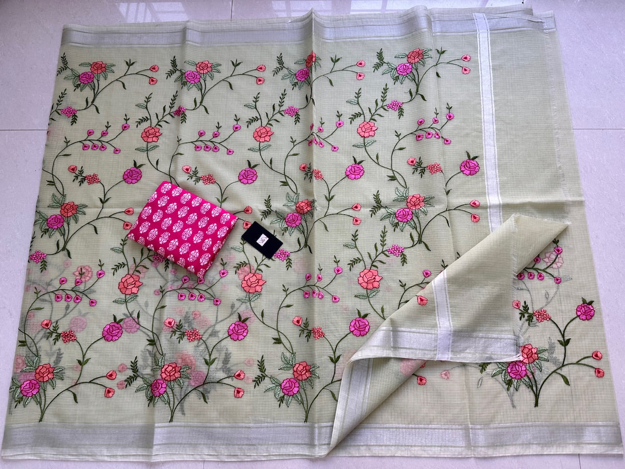 Embroidered Kota Cotton Doria Saree