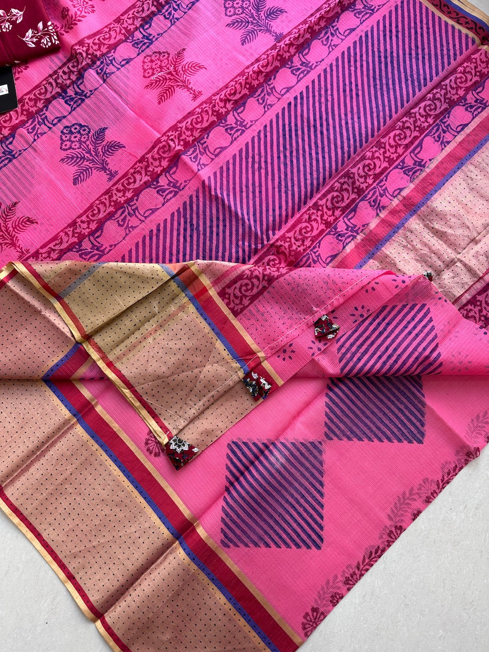 Pure HandBlock Printed Kota Cotton Doria Saree