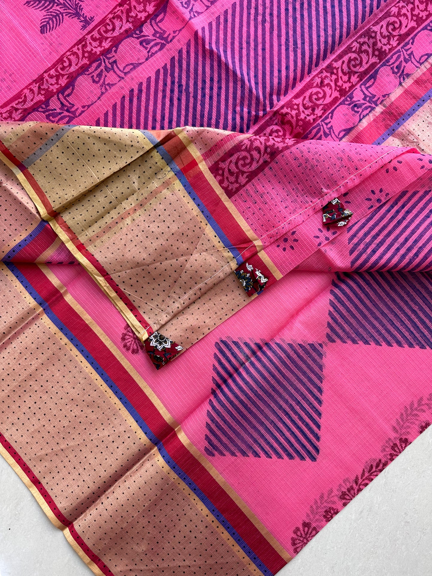 Pure HandBlock Printed Kota Cotton Doria Saree