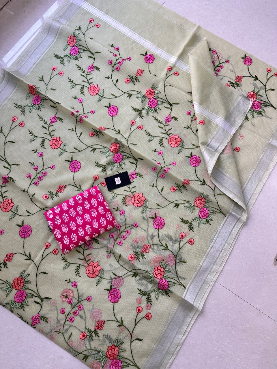 Embroidered Kota Cotton Doria Saree