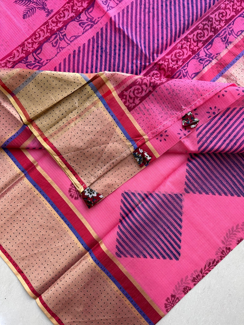 Pure HandBlock Printed Kota Cotton Doria Saree