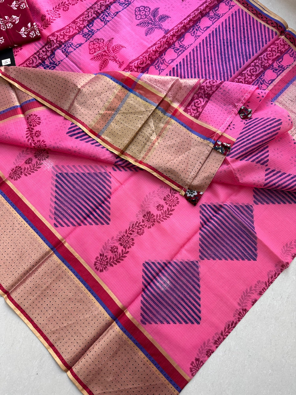 Pure HandBlock Printed Kota Cotton Doria Saree