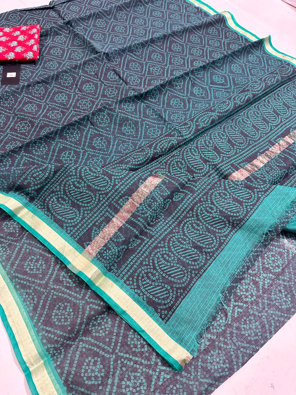 HandBlock Bandhini Printed Kota Cotton Doria Saree