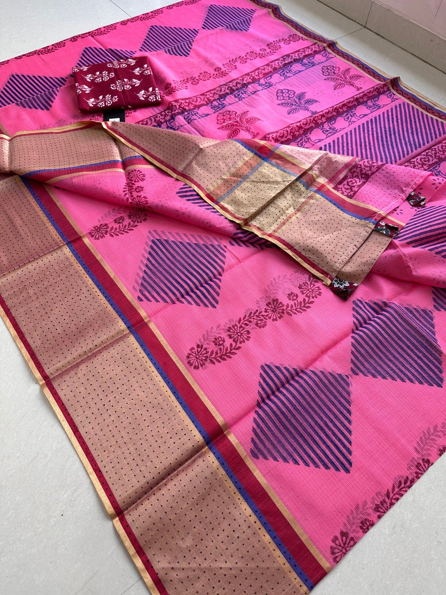 Pure HandBlock Printed Kota Cotton Doria Saree