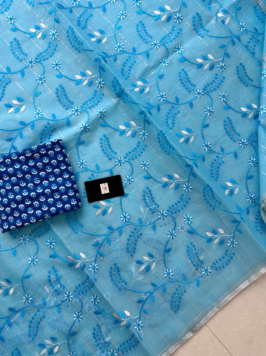 Embroidered Kota Cotton Doria Saree