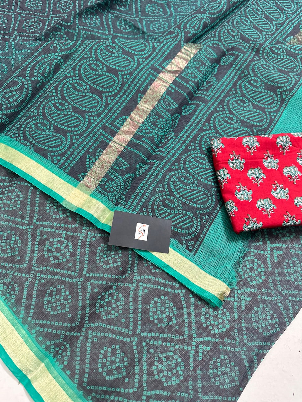 HandBlock Bandhini Printed Kota Cotton Doria Saree