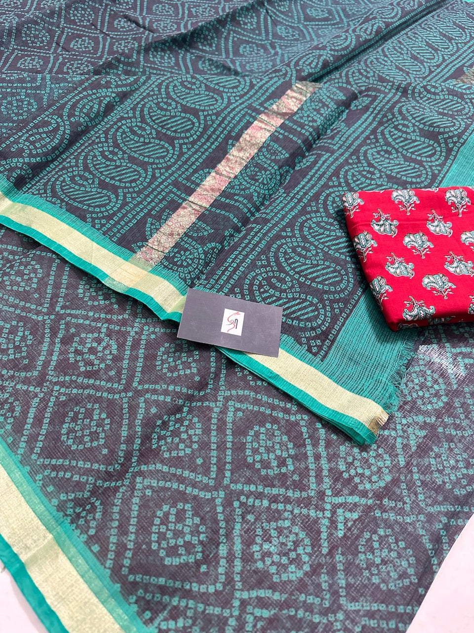 HandBlock Bandhini Printed Kota Cotton Doria Saree