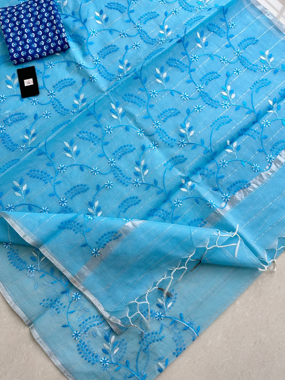 Embroidered Kota Cotton Doria Saree