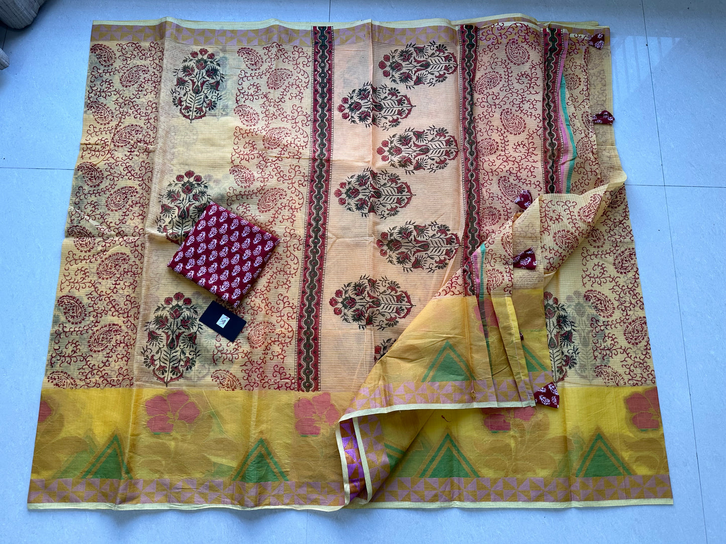 Pure HandBlock Printed Kota Cotton Doria Saree