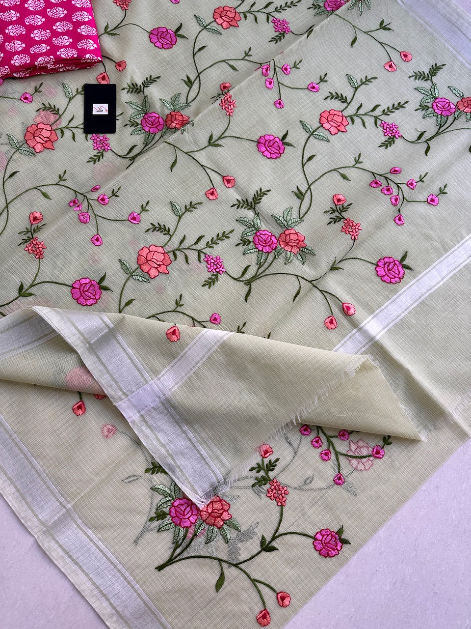 Embroidered Kota Cotton Doria Saree