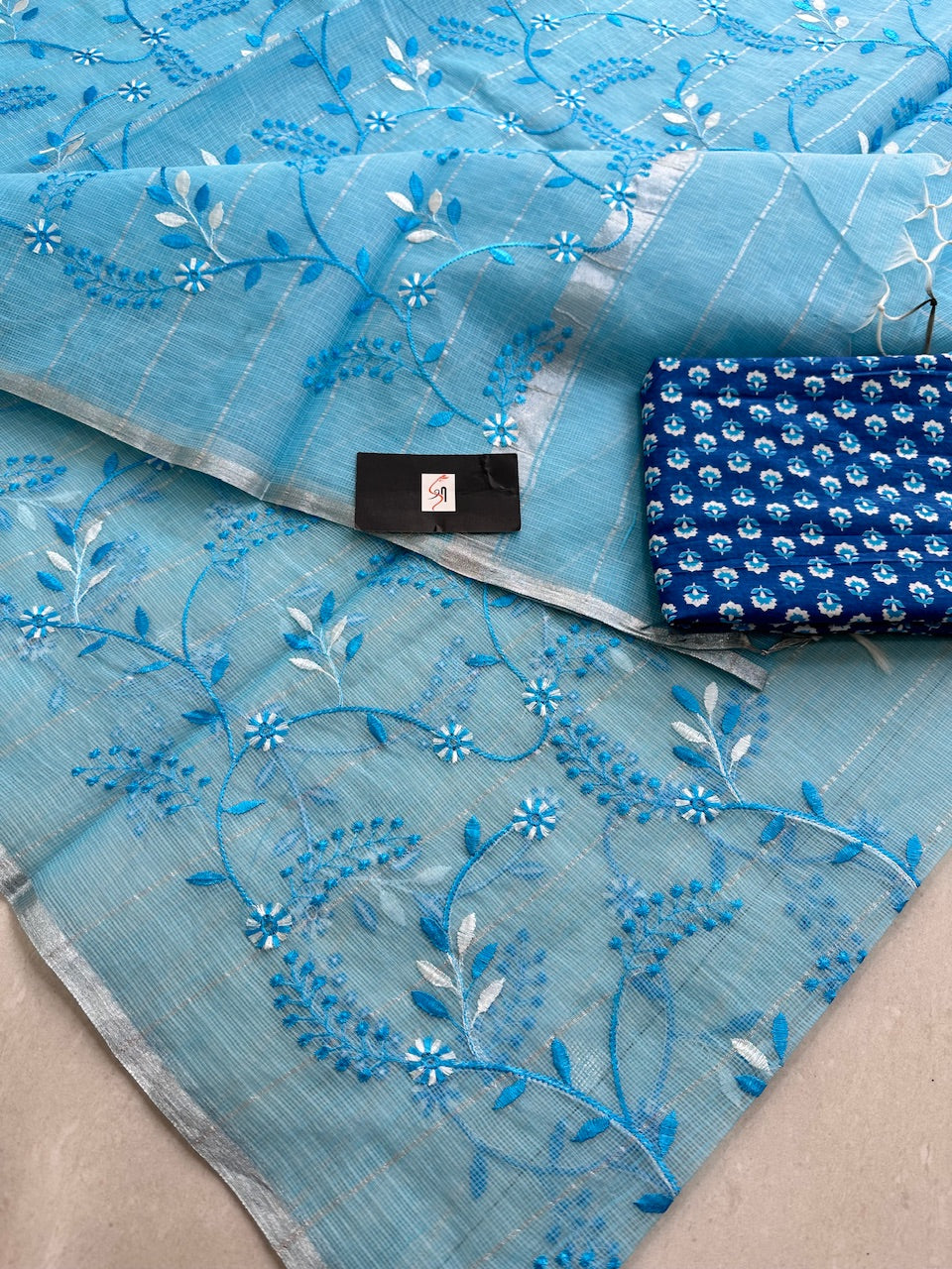 Embroidered Kota Cotton Doria Saree