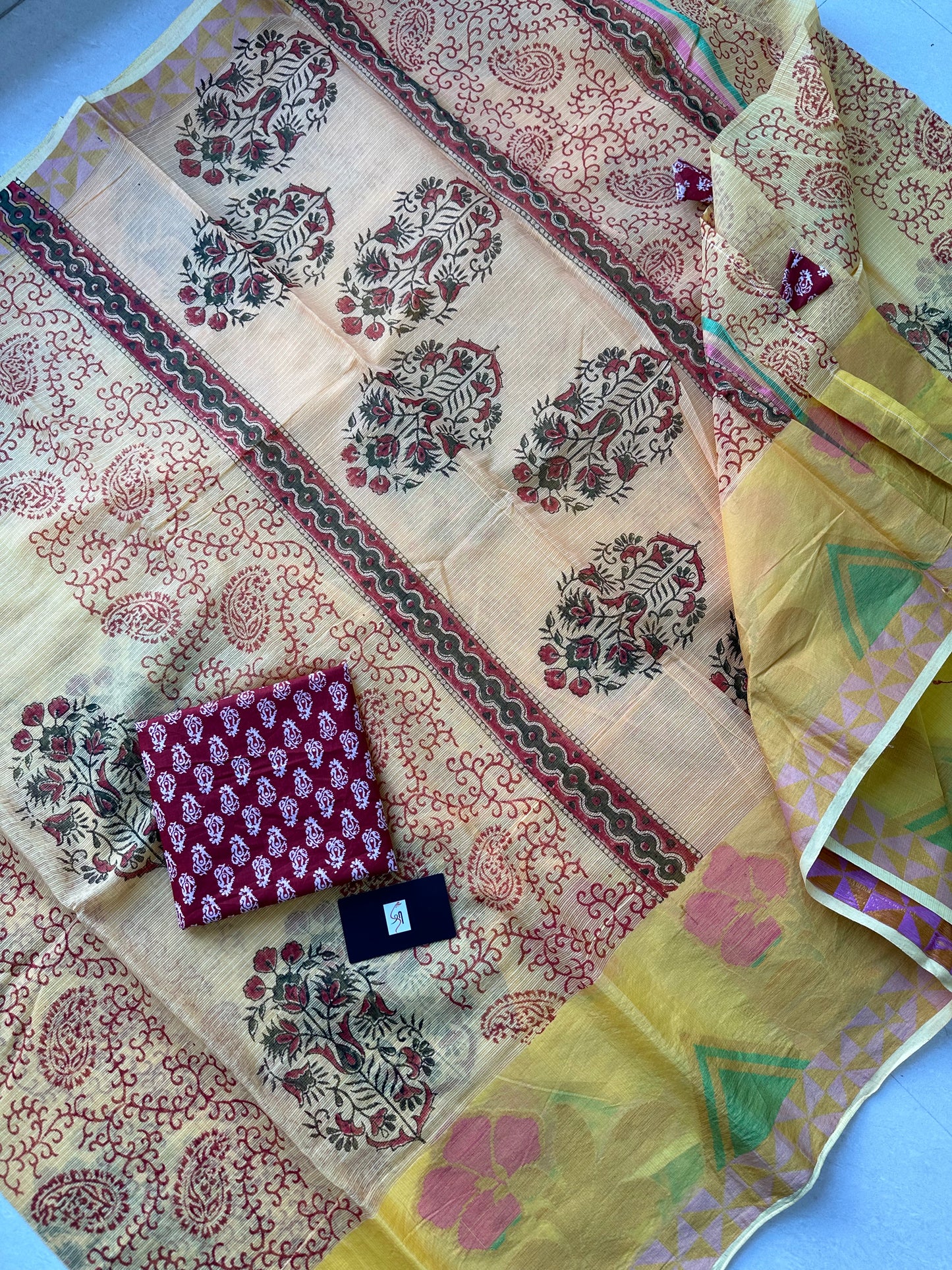 Pure HandBlock Printed Kota Cotton Doria Saree