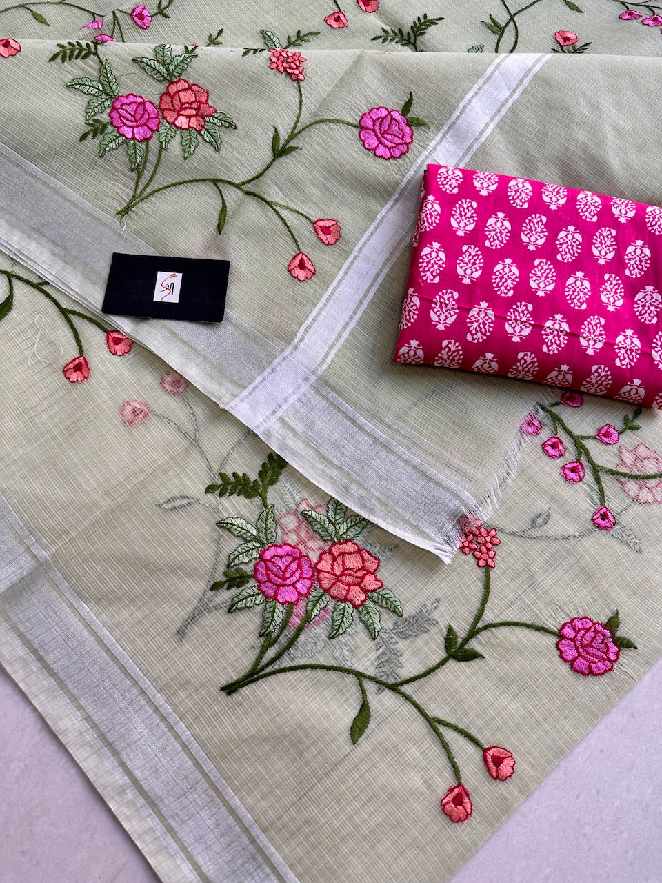 Embroidered Kota Cotton Doria Saree