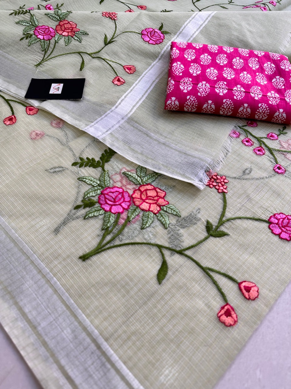 Embroidered Kota Cotton Doria Saree