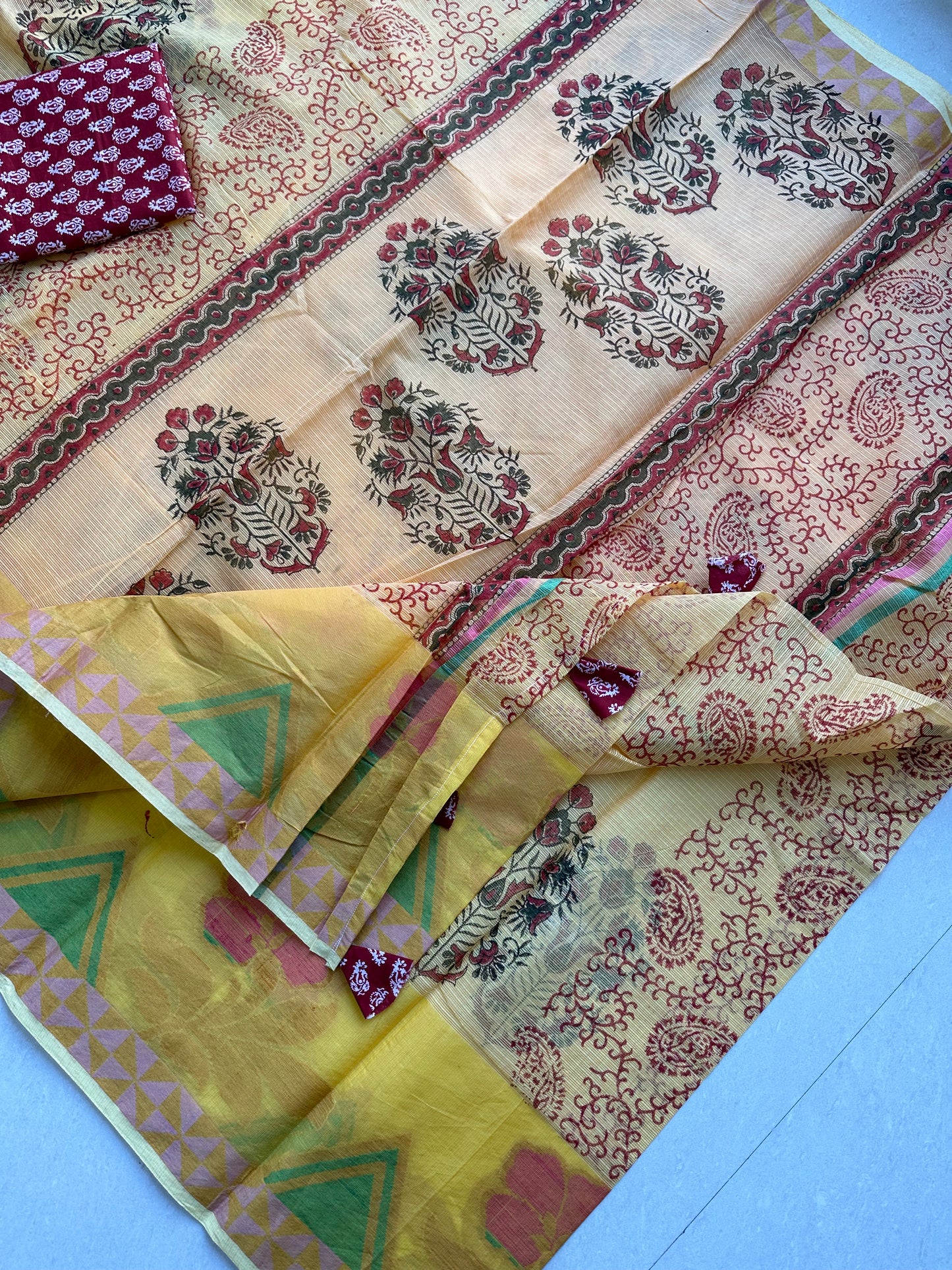 Pure HandBlock Printed Kota Cotton Doria Saree