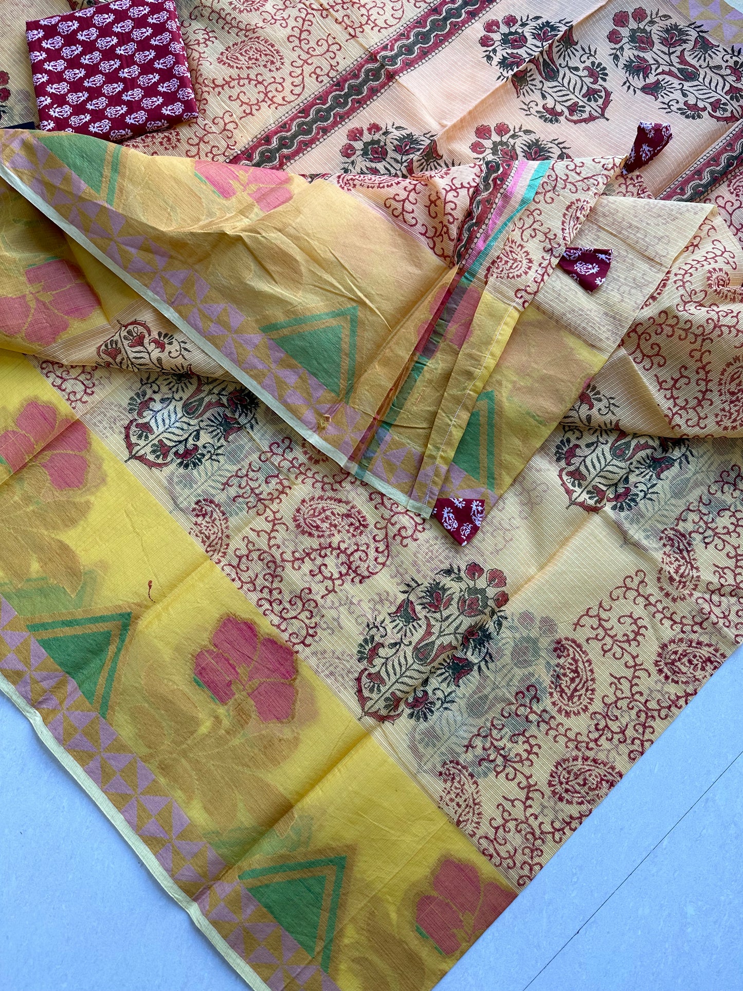 Pure HandBlock Printed Kota Cotton Doria Saree