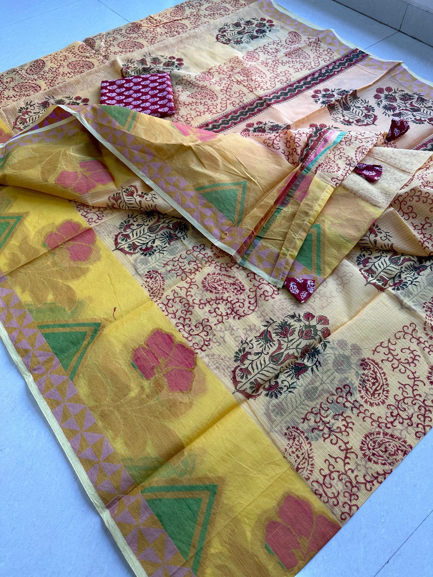 Pure HandBlock Printed Kota Cotton Doria Saree