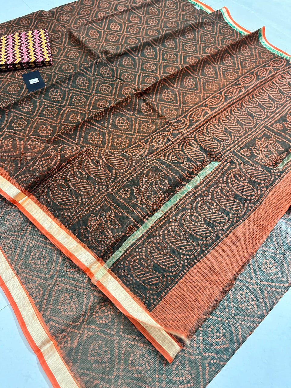 HandBlock Bandhini Printed Kota Cotton Doria Saree