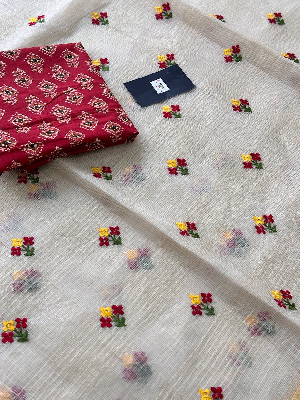 Embroidered Kota Cotton Doria Saree