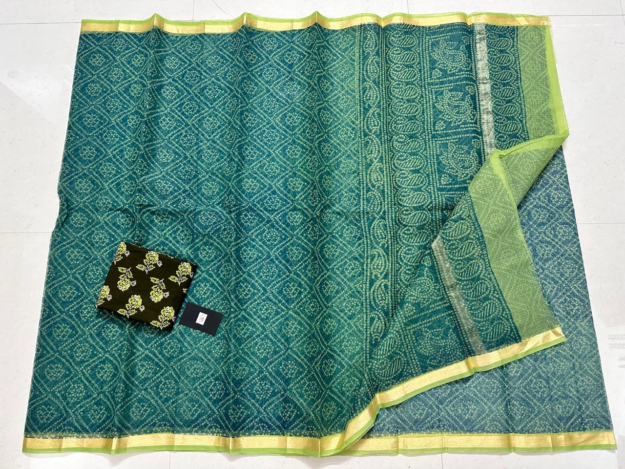 HandBlock Bandhini Printed Kota Cotton Doria Saree