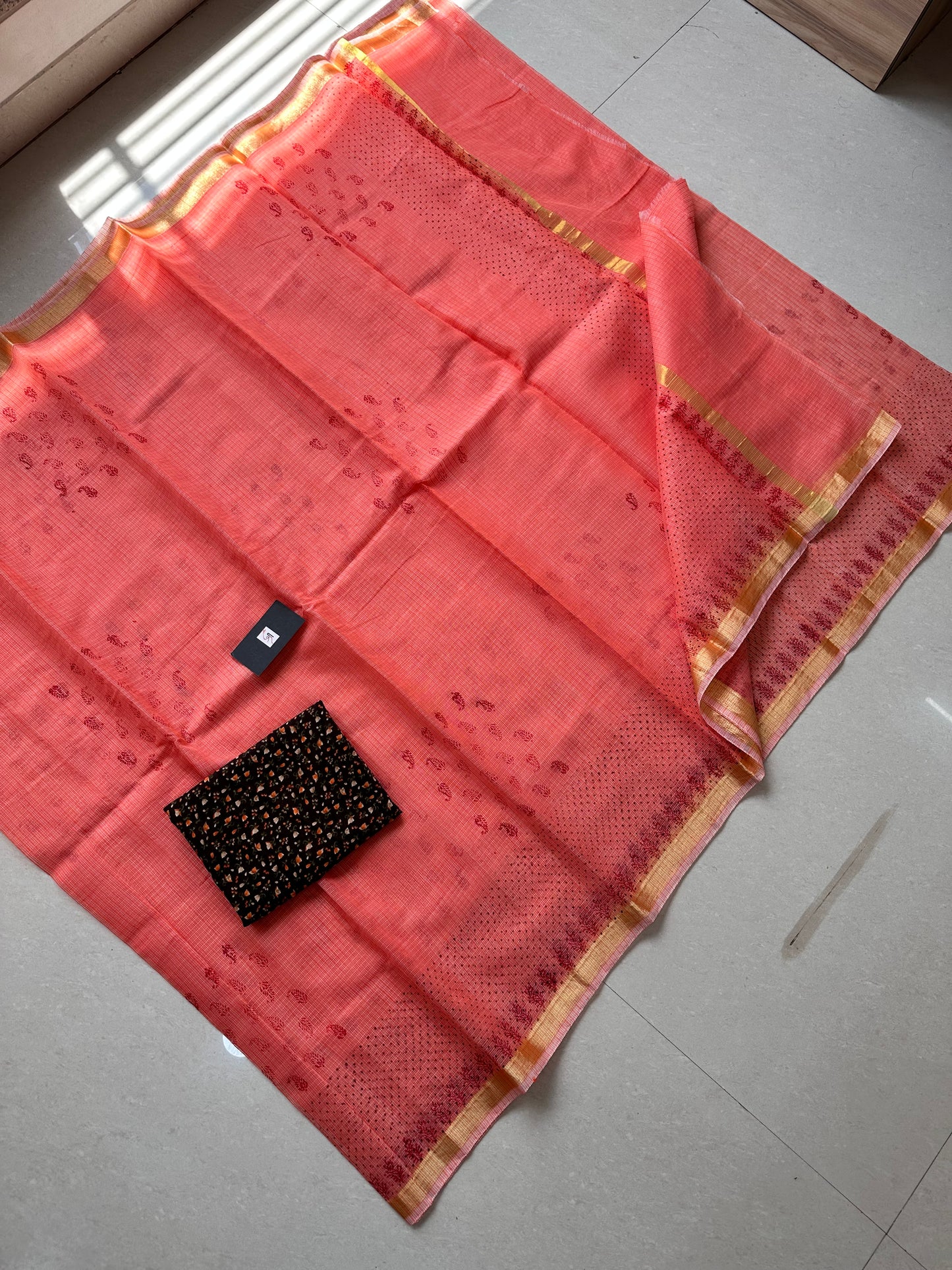 HandBlock Printed Kota Cotton Doria Saree